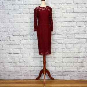 Kalinka Crimson Floral Lace Midi Dress